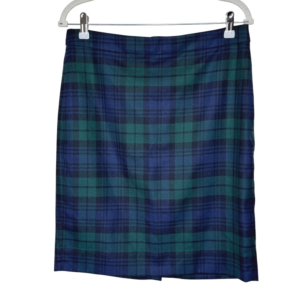 J. Crew Pencil Skirt Blackwatch Plaid 8 Green/Blue